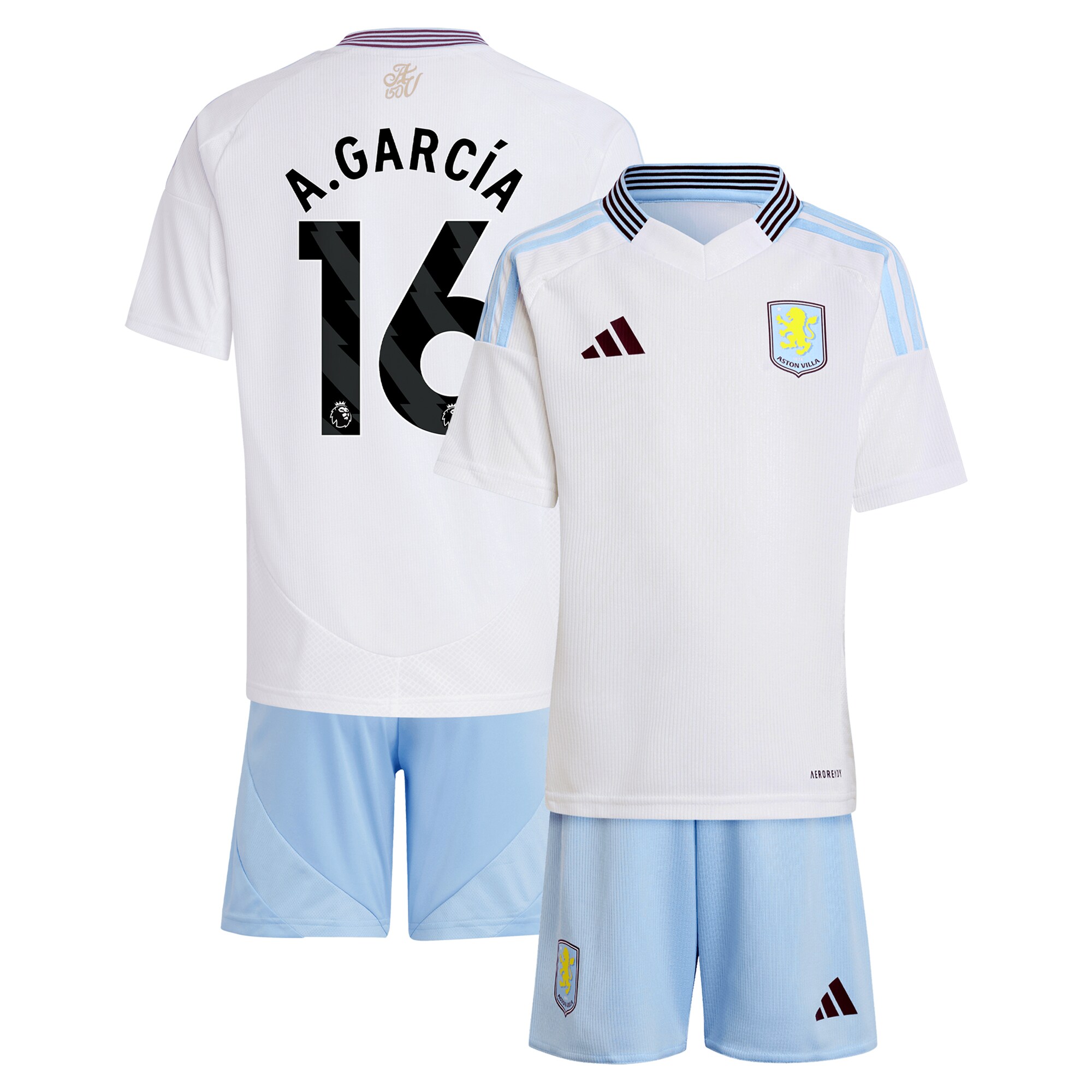 aston villa adidas away mini kit 2024-25 with a.garcía 16 printing Collection - Official Aston Villa Kits