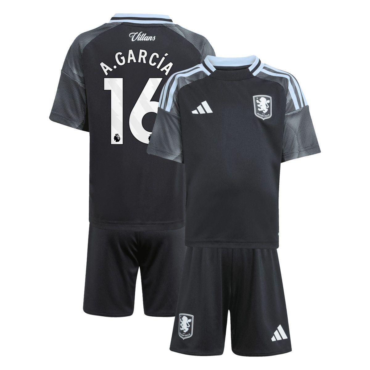 aston villa adidas away mini kit 2025-26 with a.garcía 16 printing Collection - Official Aston Villa Kits