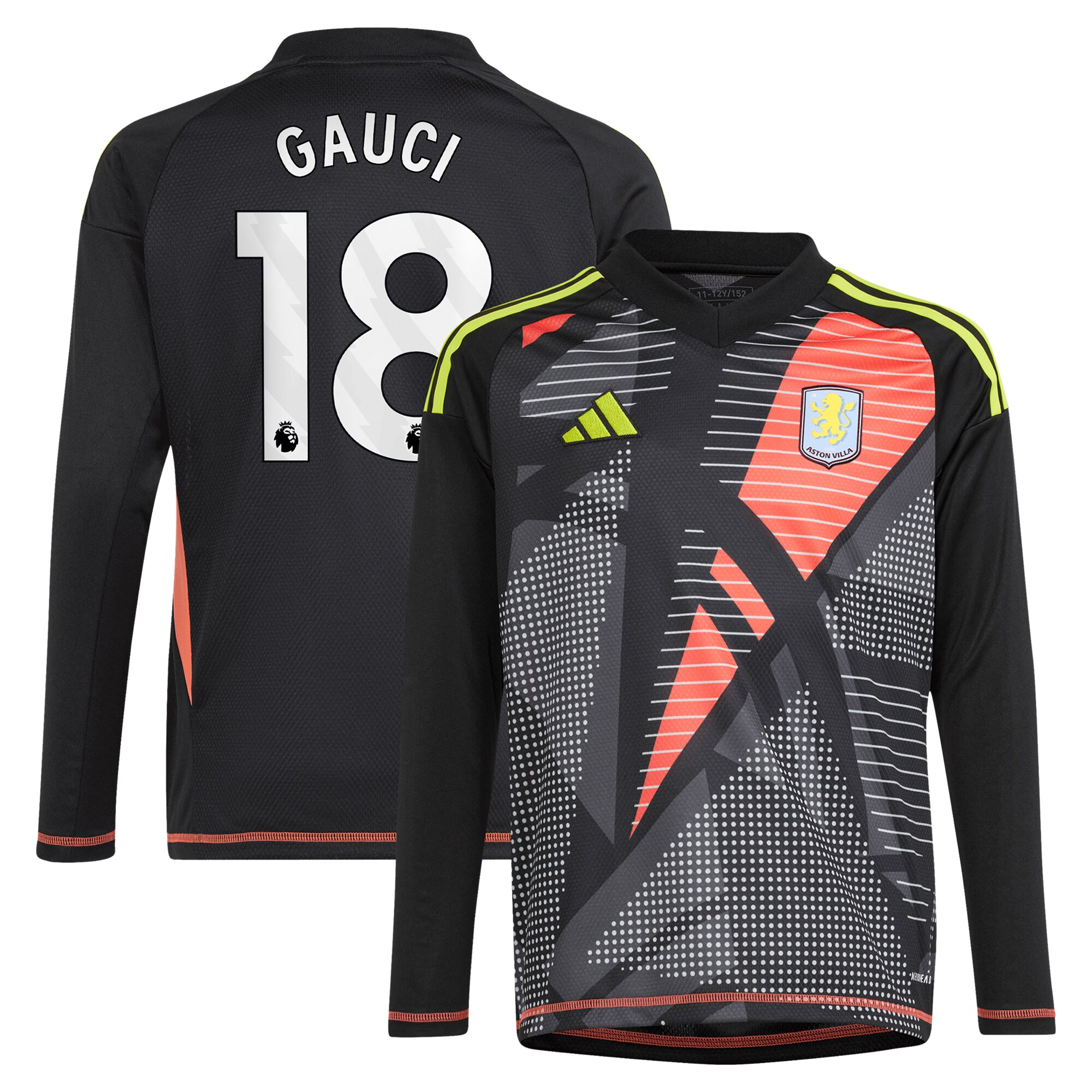 aston villa adidas goalkeeper shirt 2024-25 – long sleeve – kids with gauci 18 printing – 202029323 Collection - Official Aston Villa Kits
