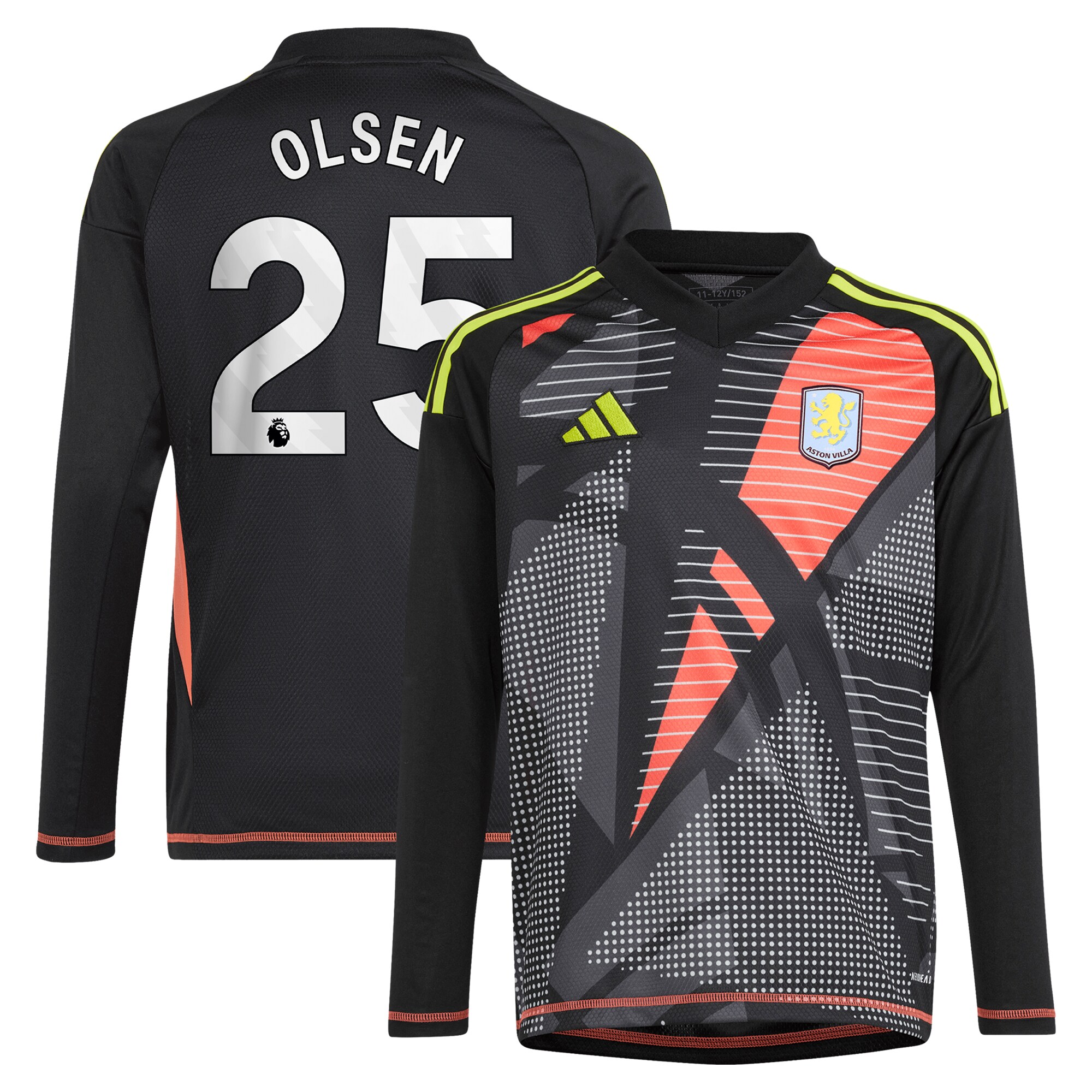 aston villa adidas goalkeeper shirt 2024-25 – long sleeve – kids with olsen 25 printing – 202029322 Collection - Official Aston Villa Kits