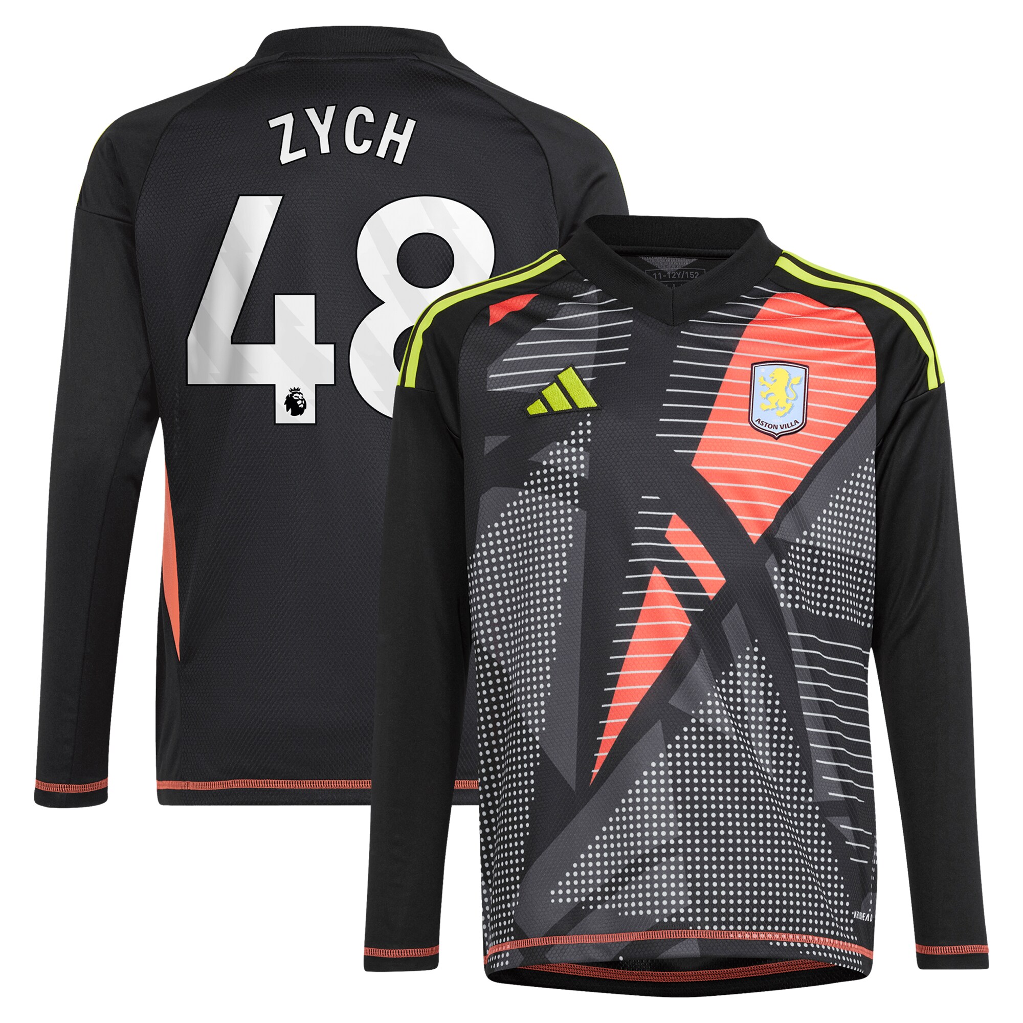 aston villa adidas goalkeeper shirt 2024-25 – long sleeve – kids with zych 48 printing – 202153091 Collection - Official Aston Villa Kits