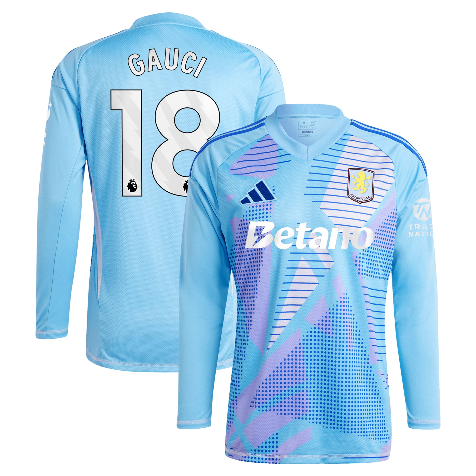 aston villa adidas goalkeeper shirt 2024-25 – long sleeve with gauci 18 printing – 202030982 Collection - Official Aston Villa Kits