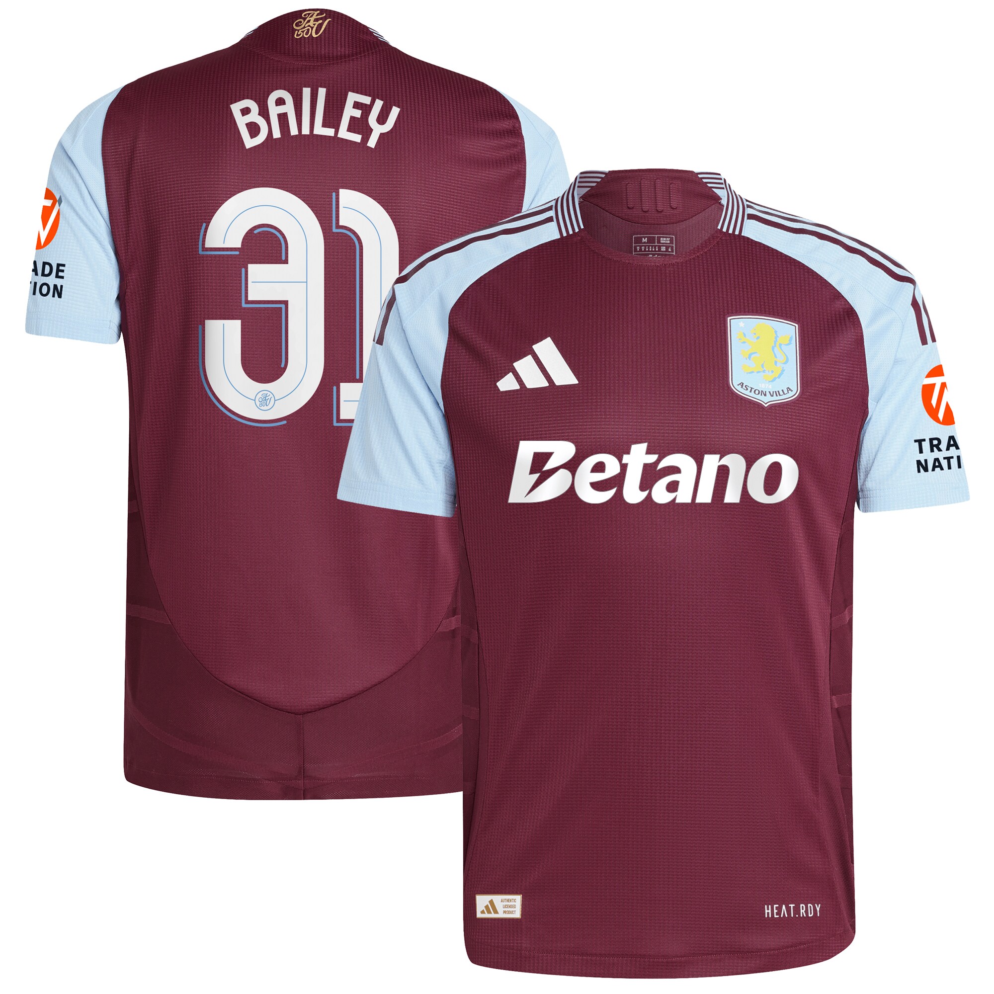 aston villa adidas home authentic shirt 2024-25 with bailey 31 cup printing Collection - Official Aston Villa Kits