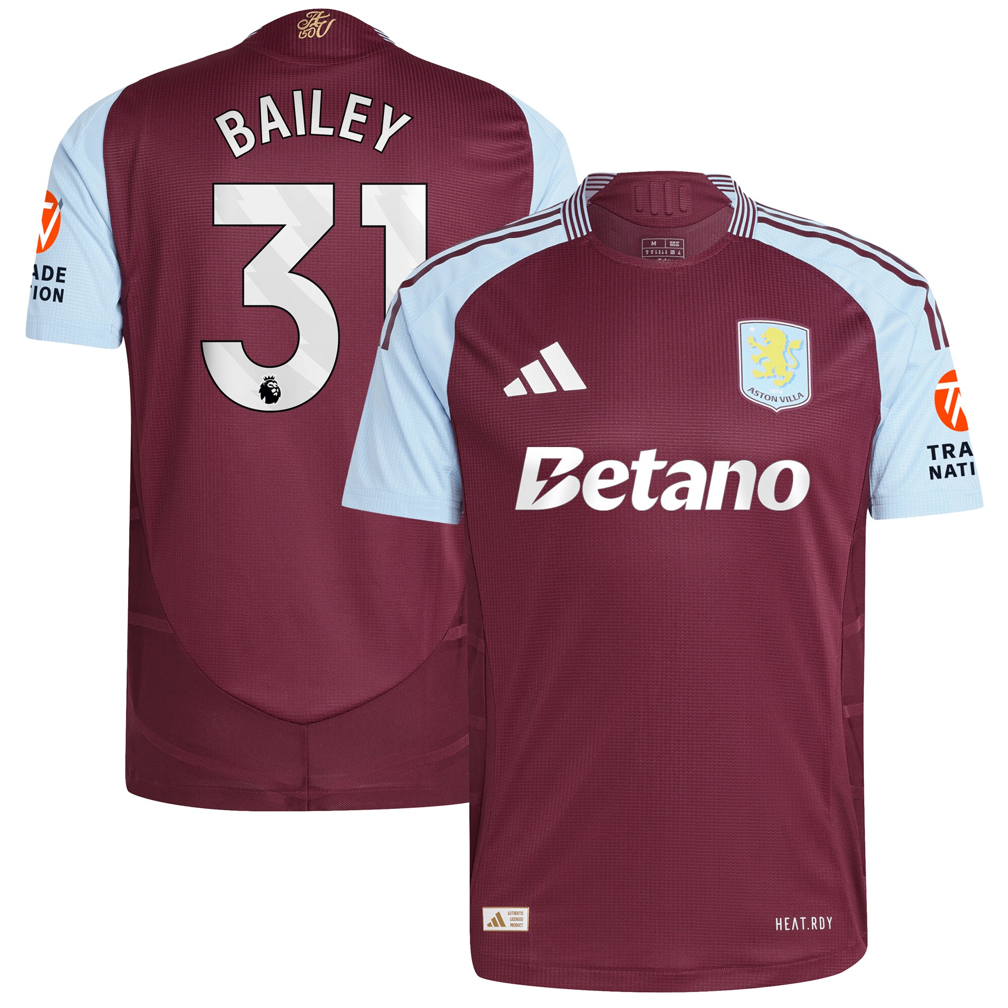 aston villa adidas home authentic shirt 2024-25 with bailey 31 printing Collection - Official Aston Villa Kits