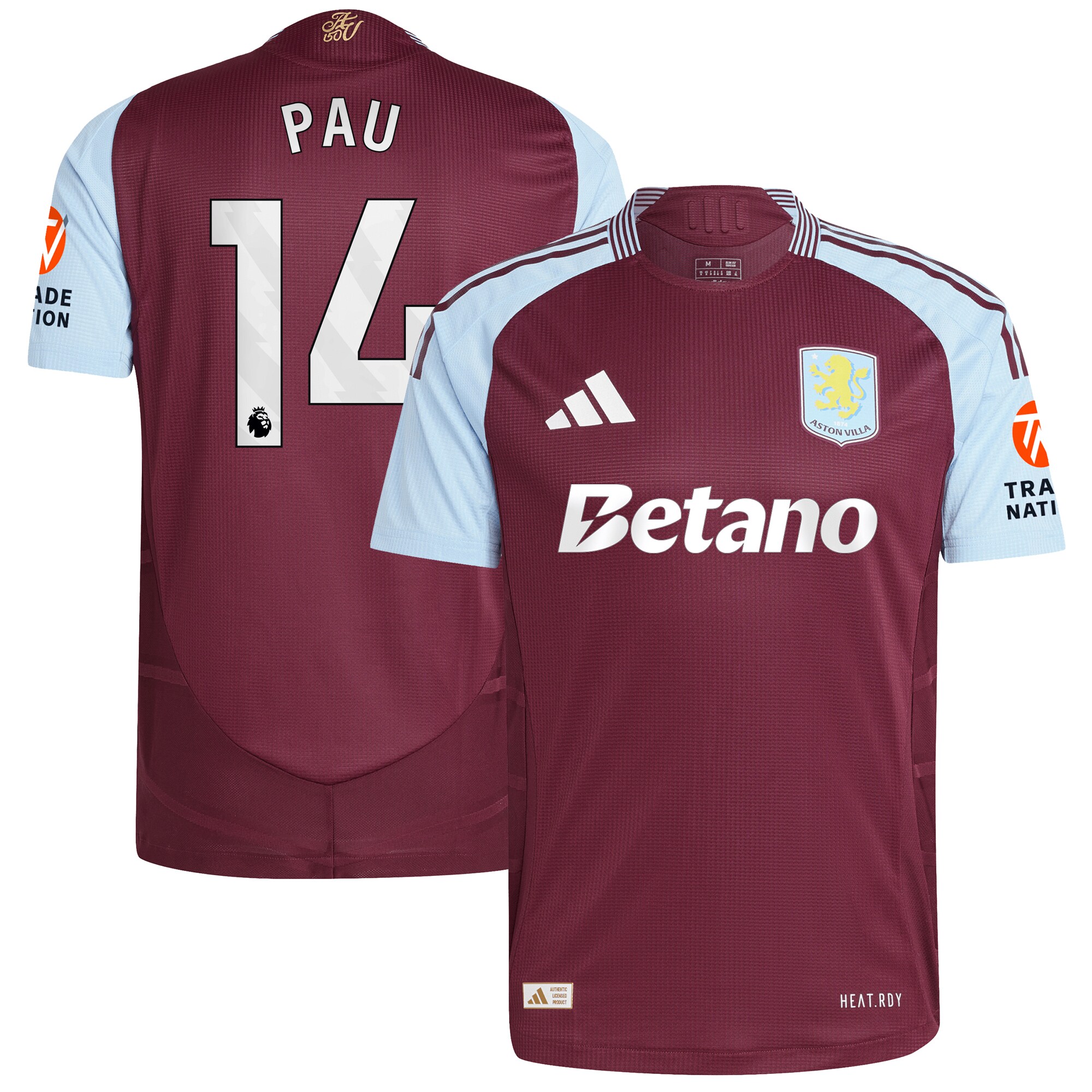 aston villa adidas home authentic shirt 2024-25 with pau 14 printing Collection - Official Aston Villa Kits