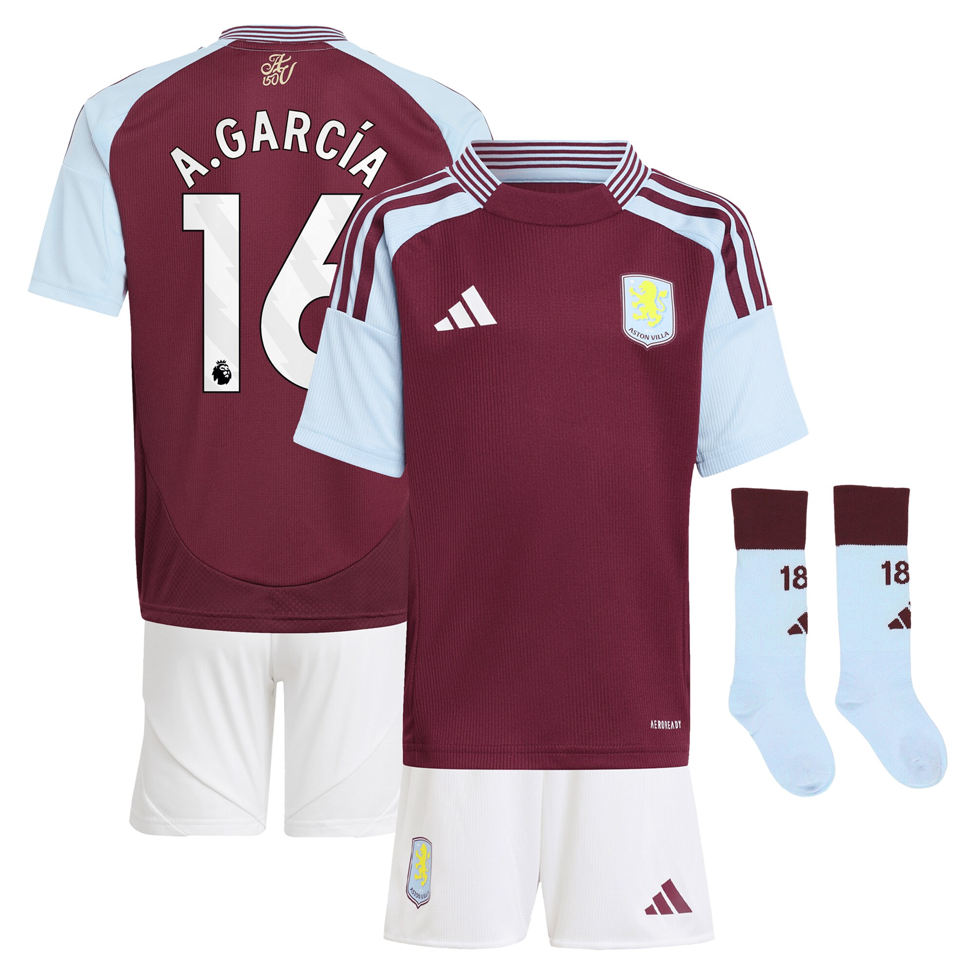 aston villa adidas home mini kit 2024-25 with a.garcía 16 printing Collection - Official Aston Villa Kits