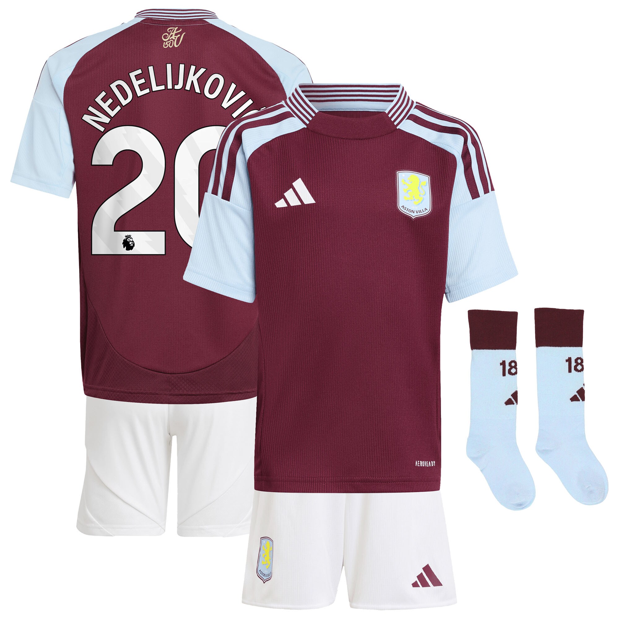 aston villa adidas home mini kit 2024-25 with nedeljković 20 printing Collection - Official Aston Villa Kits