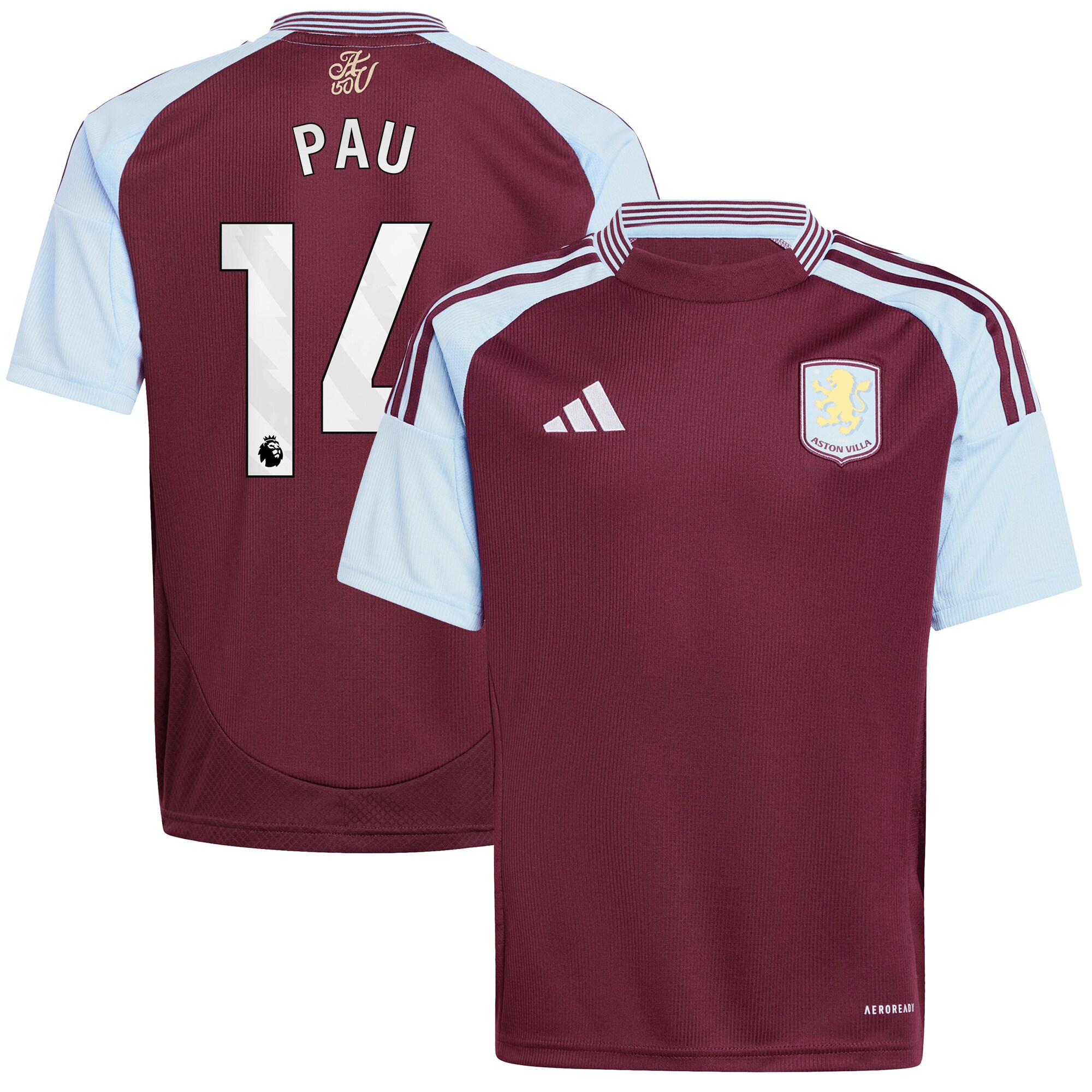 aston villa adidas home shirt 2024-25 – kids with pau 14 printing Collection - Official Aston Villa Kits