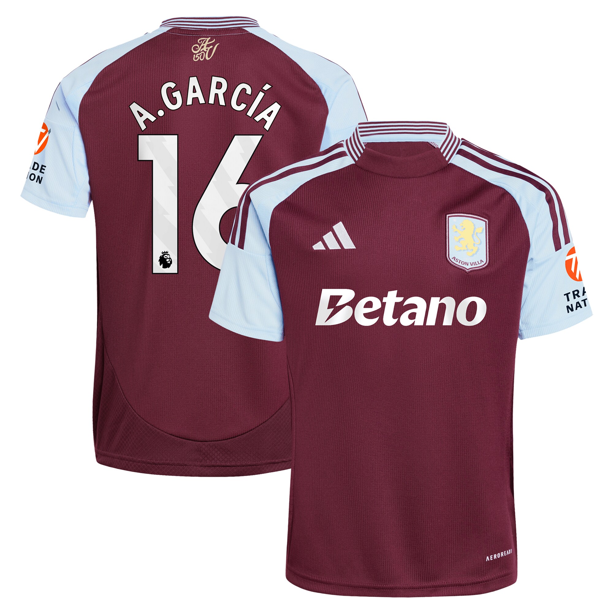 aston villa adidas home shirt 2024-25 with a.garcía 16 printing Collection - Official Aston Villa Kits