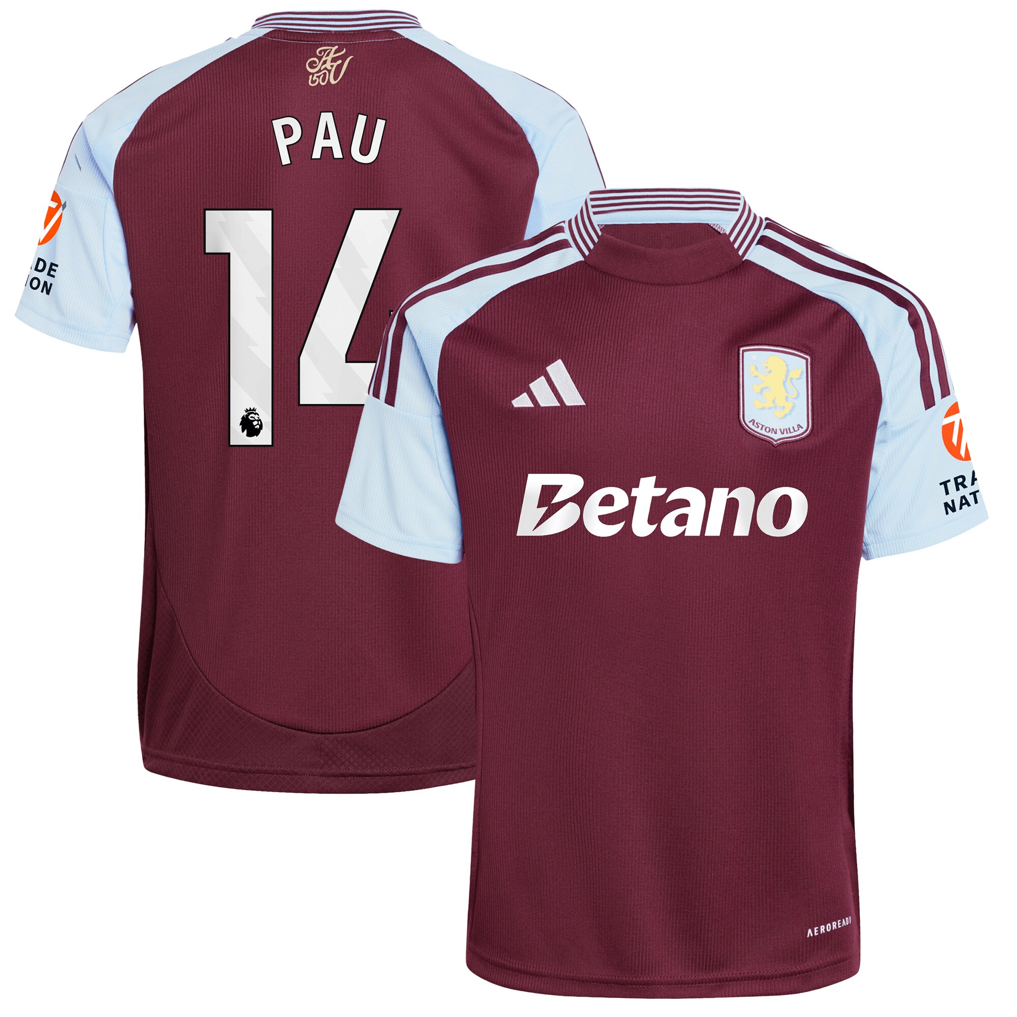 aston villa adidas home shirt 2024-25 with pau 14 printing Collection - Official Aston Villa Kits