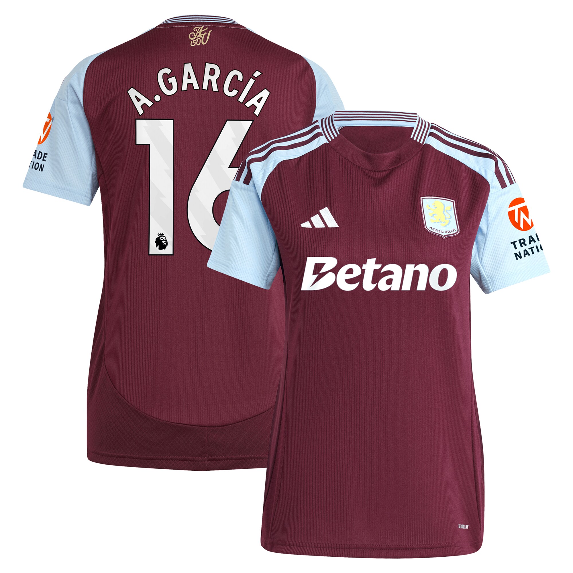 aston villa adidas home shirt 2024-25 – womens with a.garcía 16 printing Collection - Official Aston Villa Kits