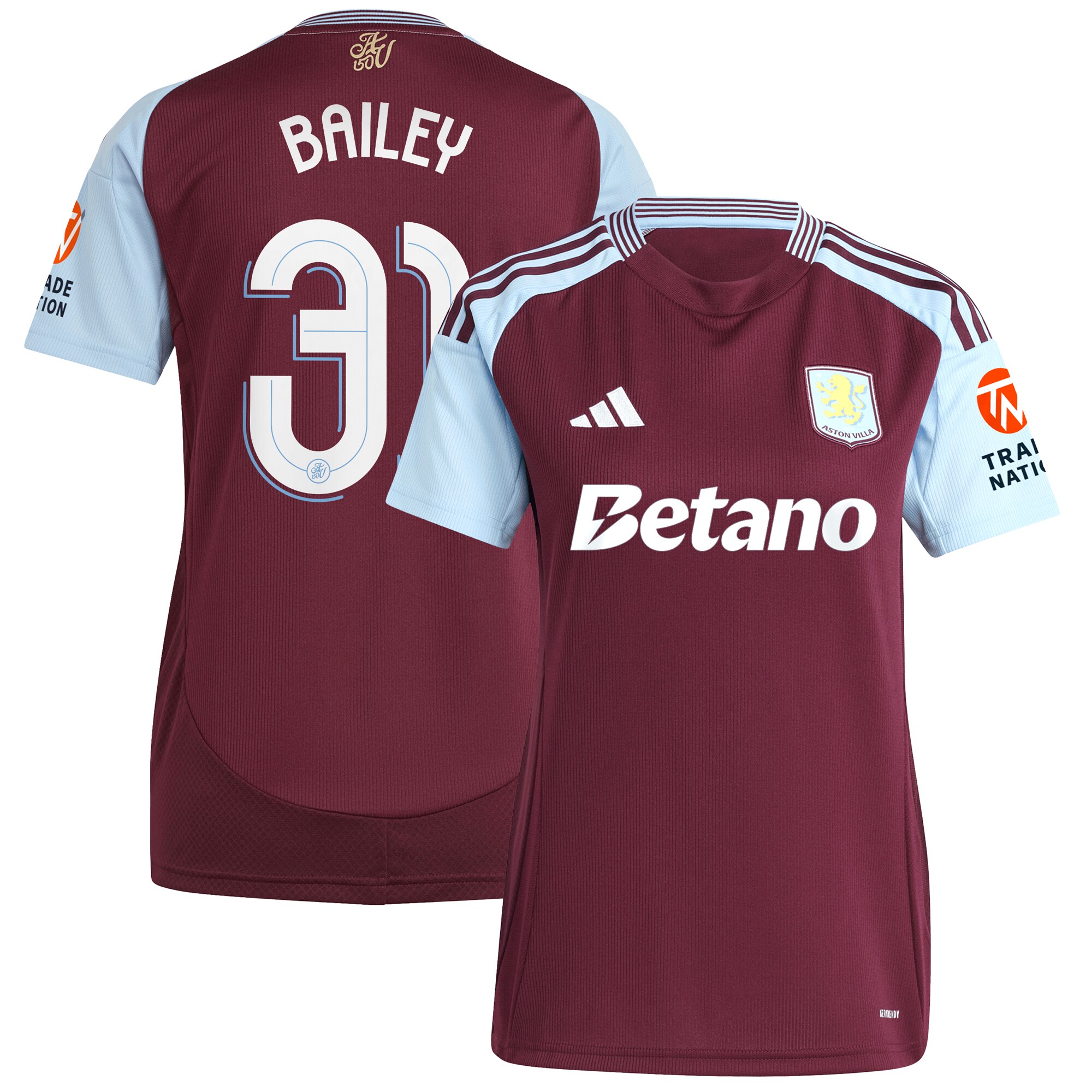 aston villa adidas home shirt 2024-25 – womens with bailey 31 cup printing Collection - Official Aston Villa Kits