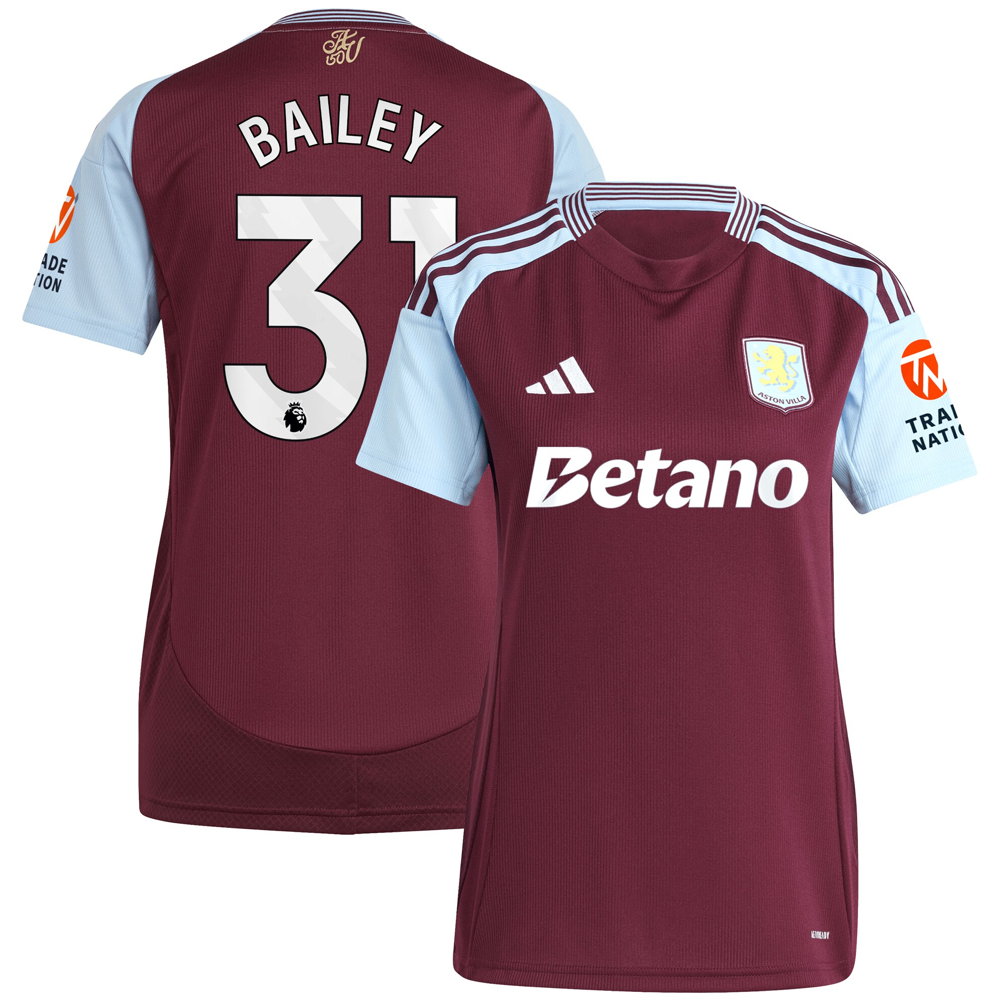 aston villa adidas home shirt 2024-25 – womens with bailey 31 printing Collection - Official Aston Villa Kits