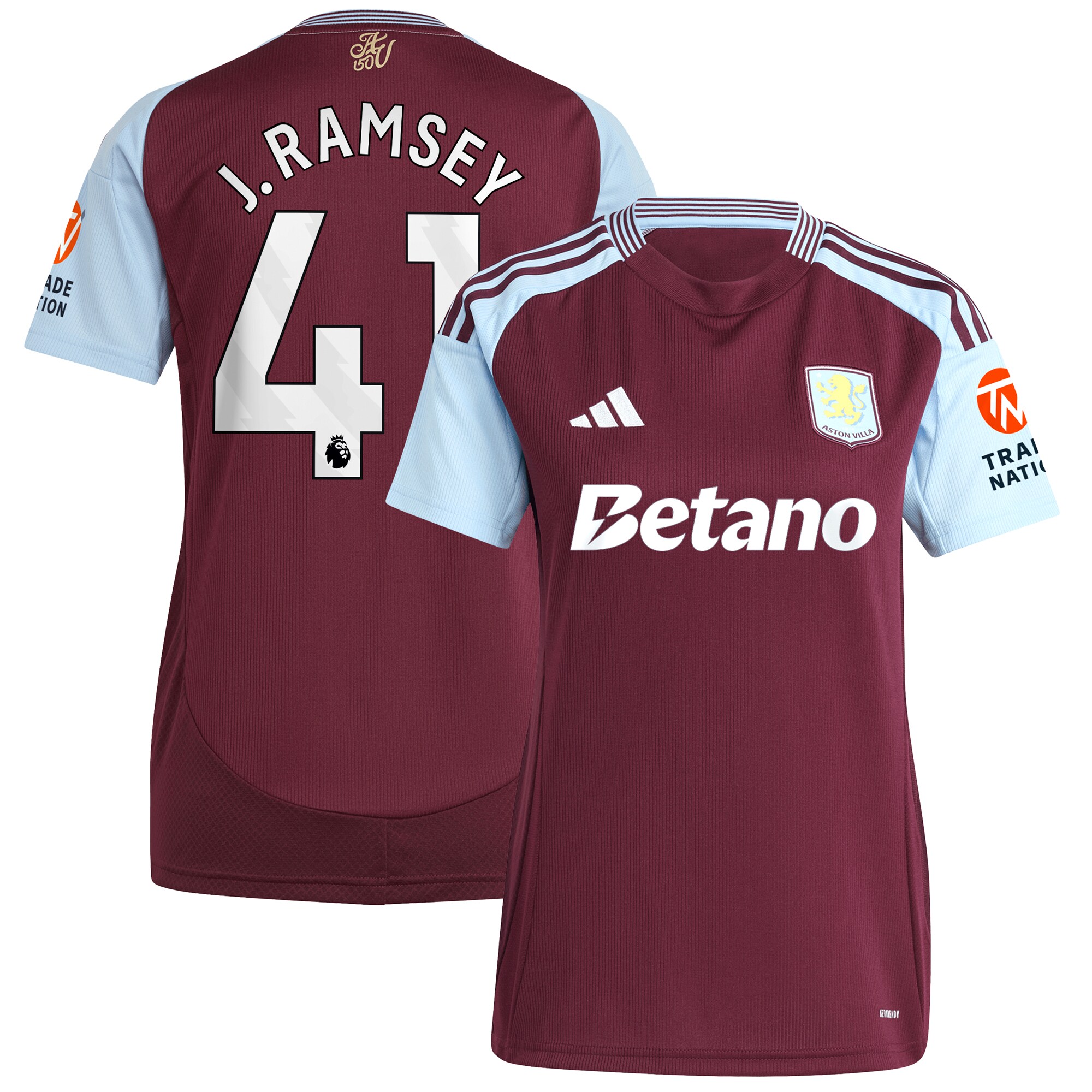 aston villa adidas home shirt 2024-25 – womens with j. ramsey 41 printing Collection - Official Aston Villa Kits