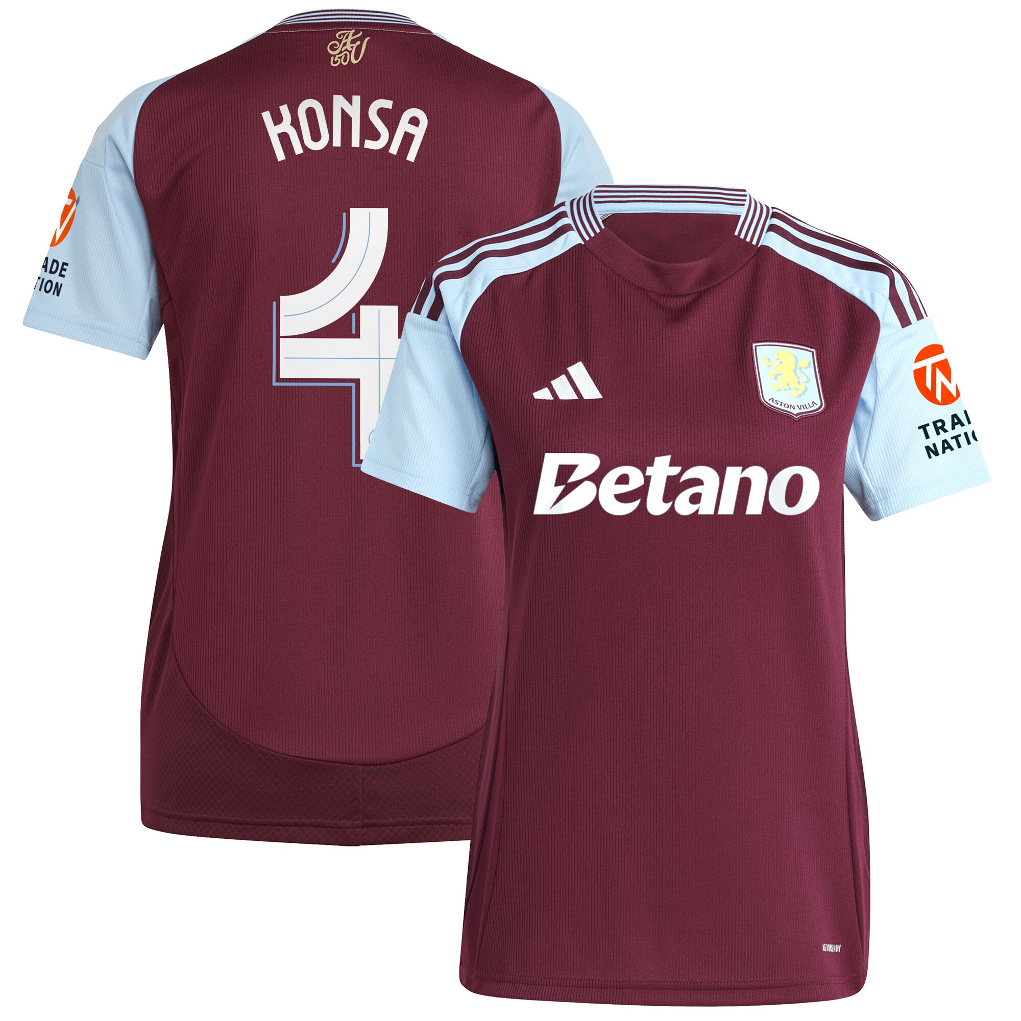 aston villa adidas home shirt 2024-25 – womens with konsa 4 cup printing Collection - Official Aston Villa Kits