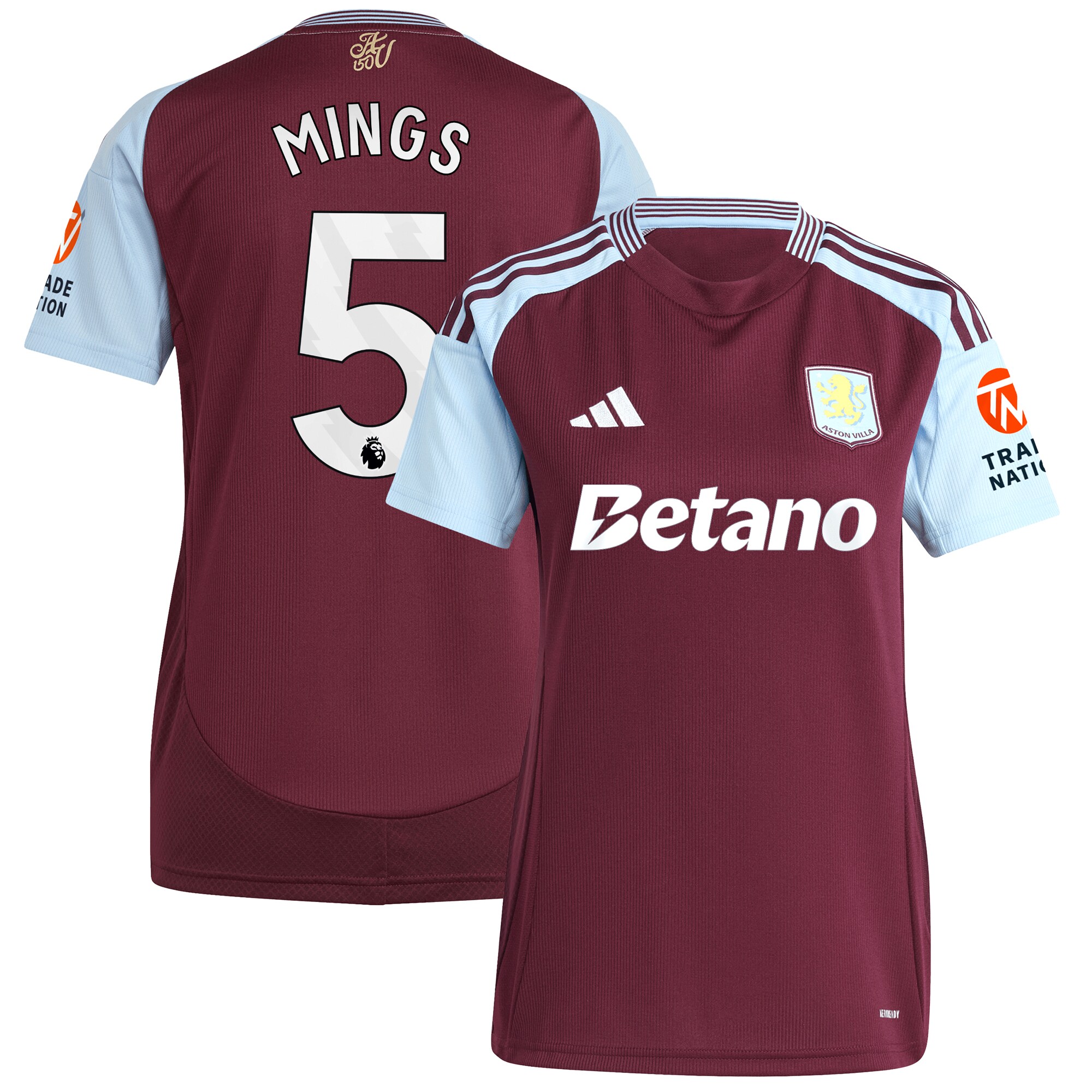 aston villa adidas home shirt 2024-25 – womens with mings 5 printing Collection - Official Aston Villa Kits