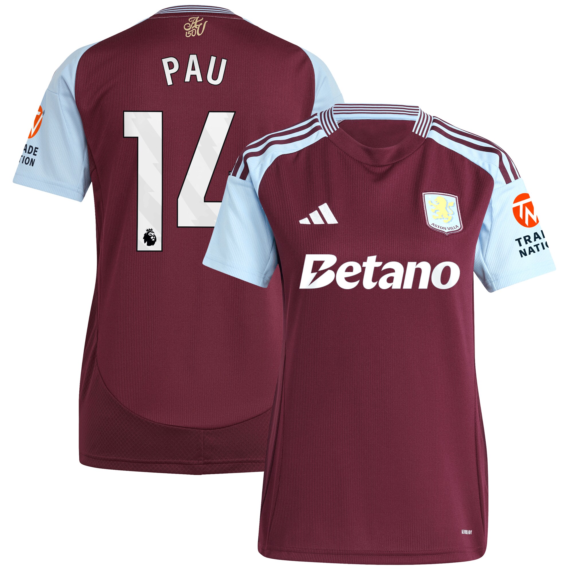 aston villa adidas home shirt 2024-25 – womens with pau 14 printing Collection - Official Aston Villa Kits