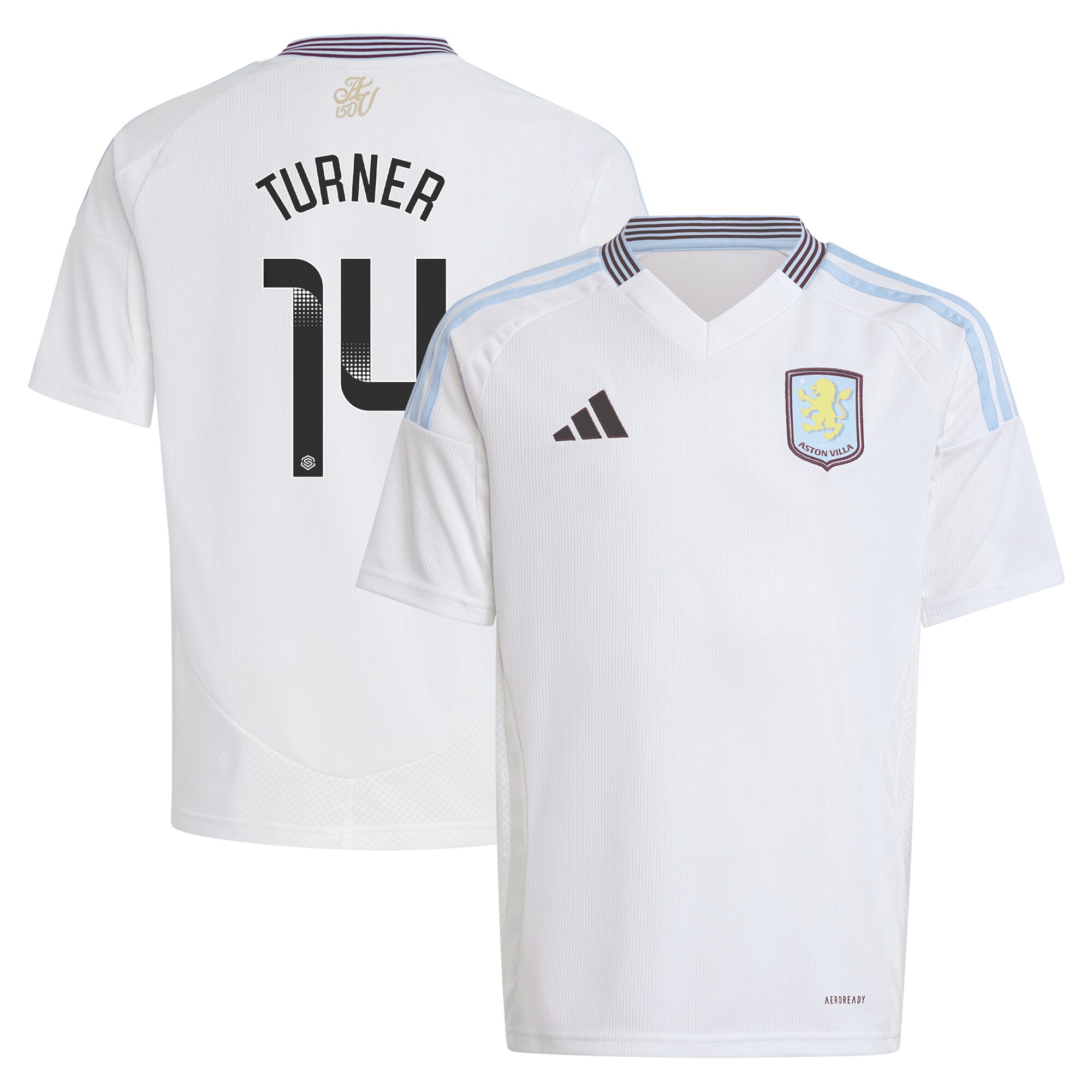 aston villa wsl adidas away shirt 2024-25 – kids with turner 14 printing Collection - Official Aston Villa Kits
