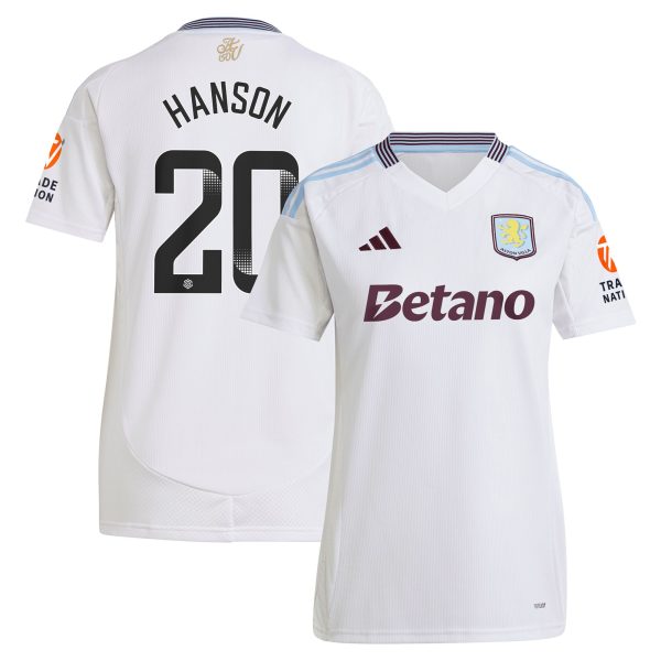 aston villa wsl adidas away shirt 2024-25 – womens with hanson 20 printing Collection - Official Aston Villa Kits