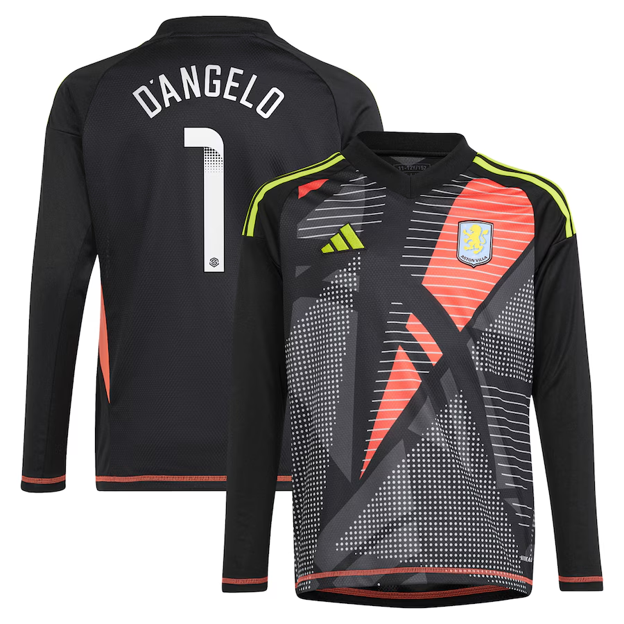 aston villa wsl adidas goalkeeper shirt 2024-25 – long sleeve – kids with d8217angelo 1 printing Collection - Official Aston Villa Kits