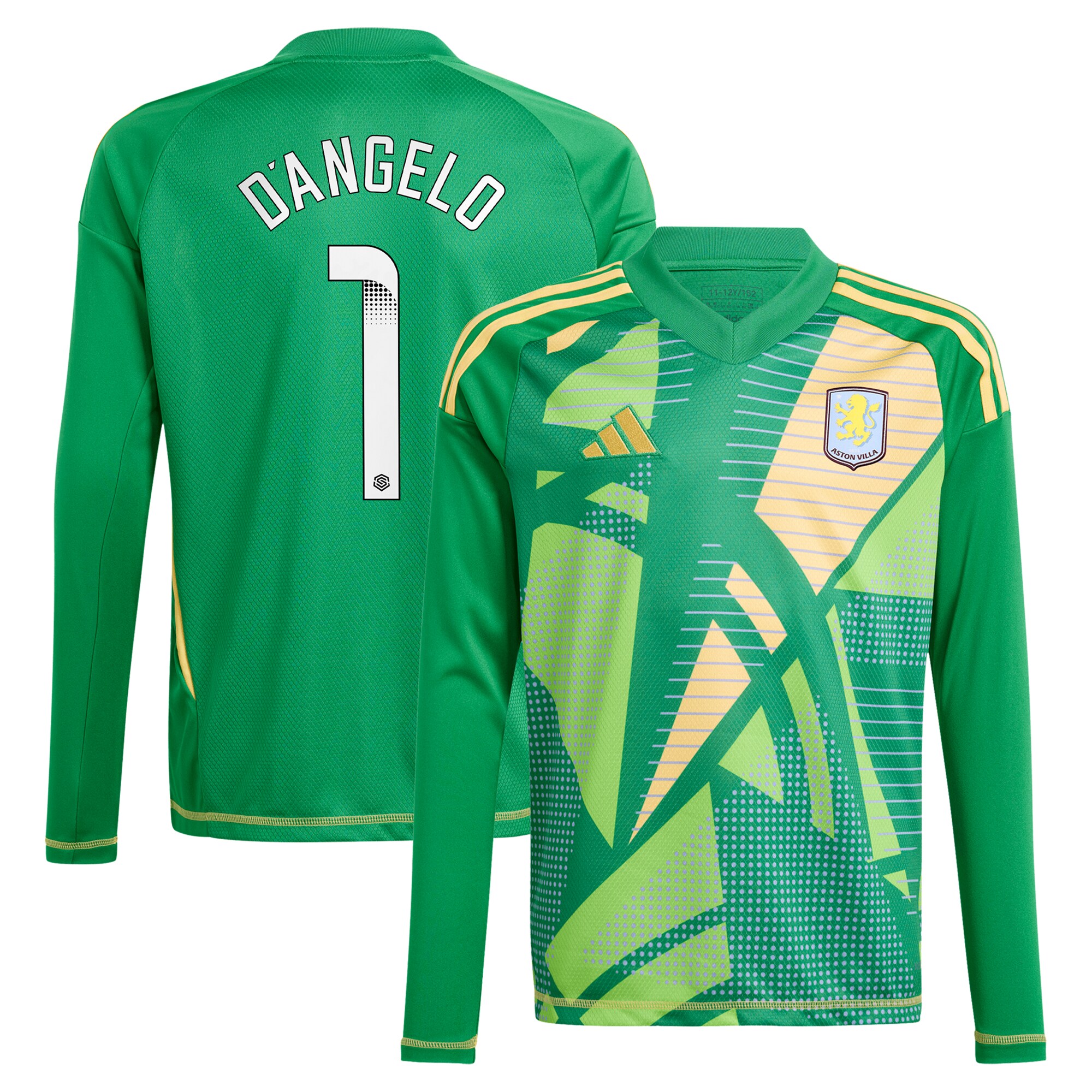 aston villa wsl adidas goalkeeper shirt 2024-25 – long sleeve – kids with dangelo 1 printing – 202712206-01 Collection - Official Aston Villa Kits