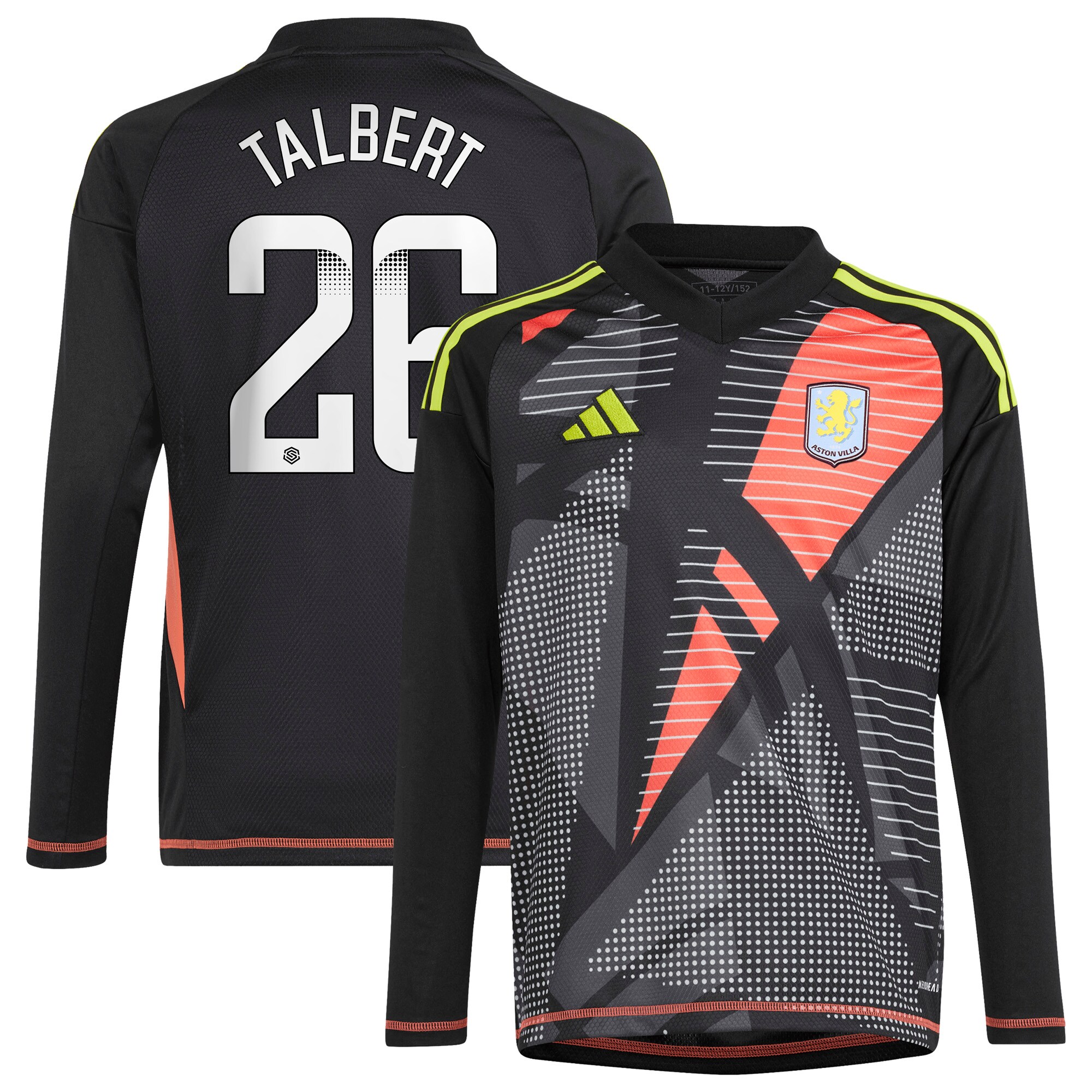 aston villa wsl adidas goalkeeper shirt 2024-25 – long sleeve – kids with talbert 26 printing Collection - Official Aston Villa Kits