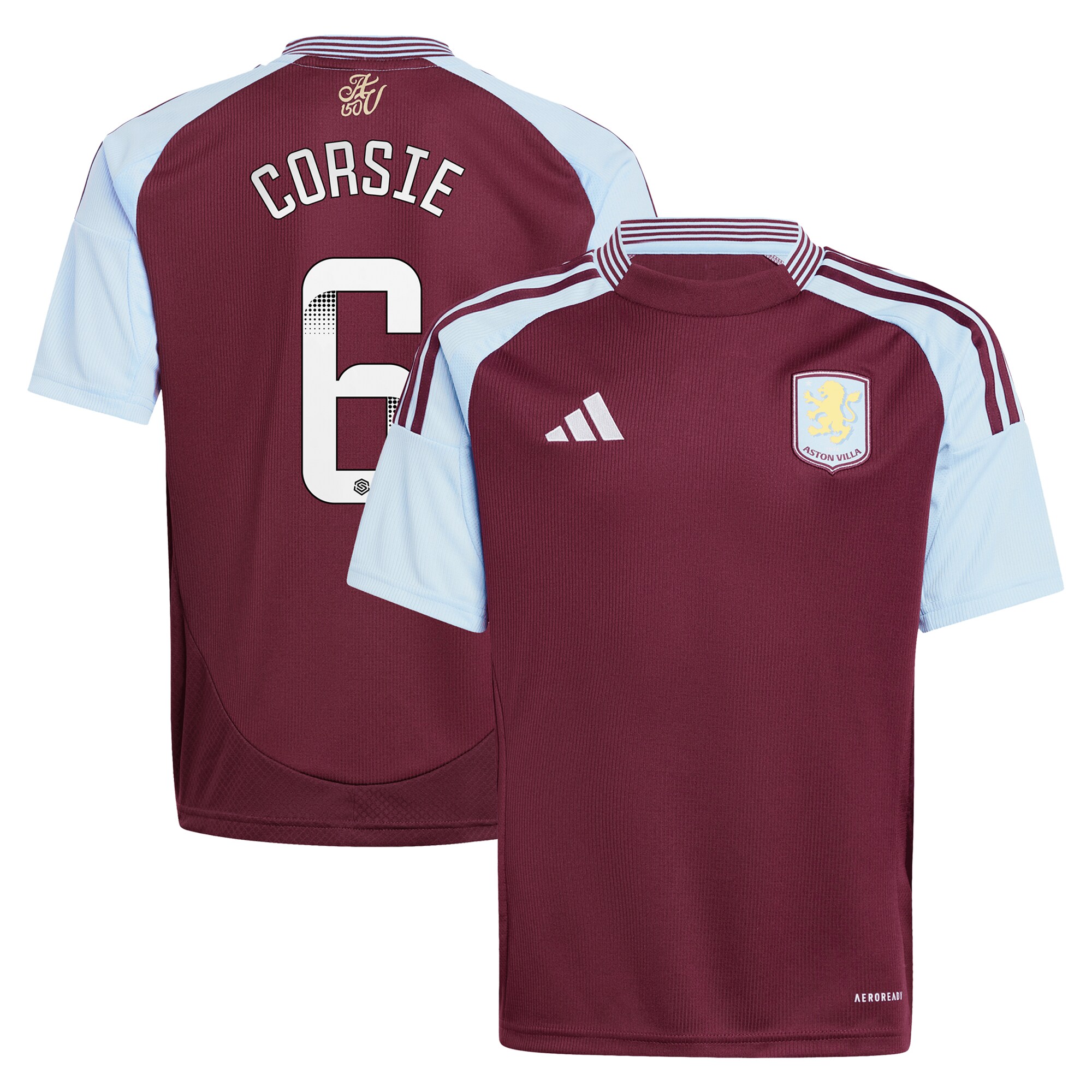 aston villa wsl adidas home shirt 2024-25 – kids with corsie 6 printing Collection - Official Aston Villa Kits