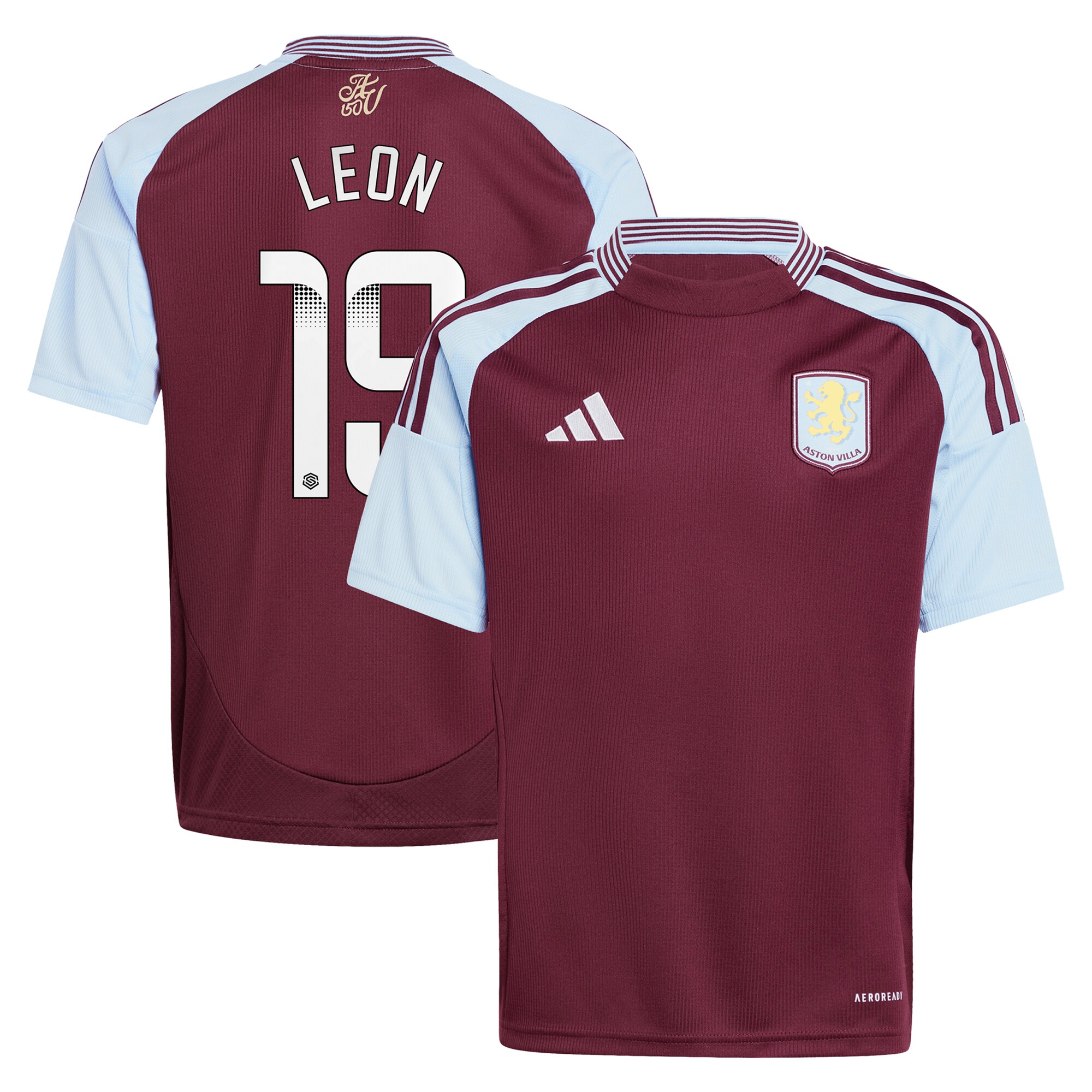aston villa wsl adidas home shirt 2024-25 – kids with leon 19 printing Collection - Official Aston Villa Kits