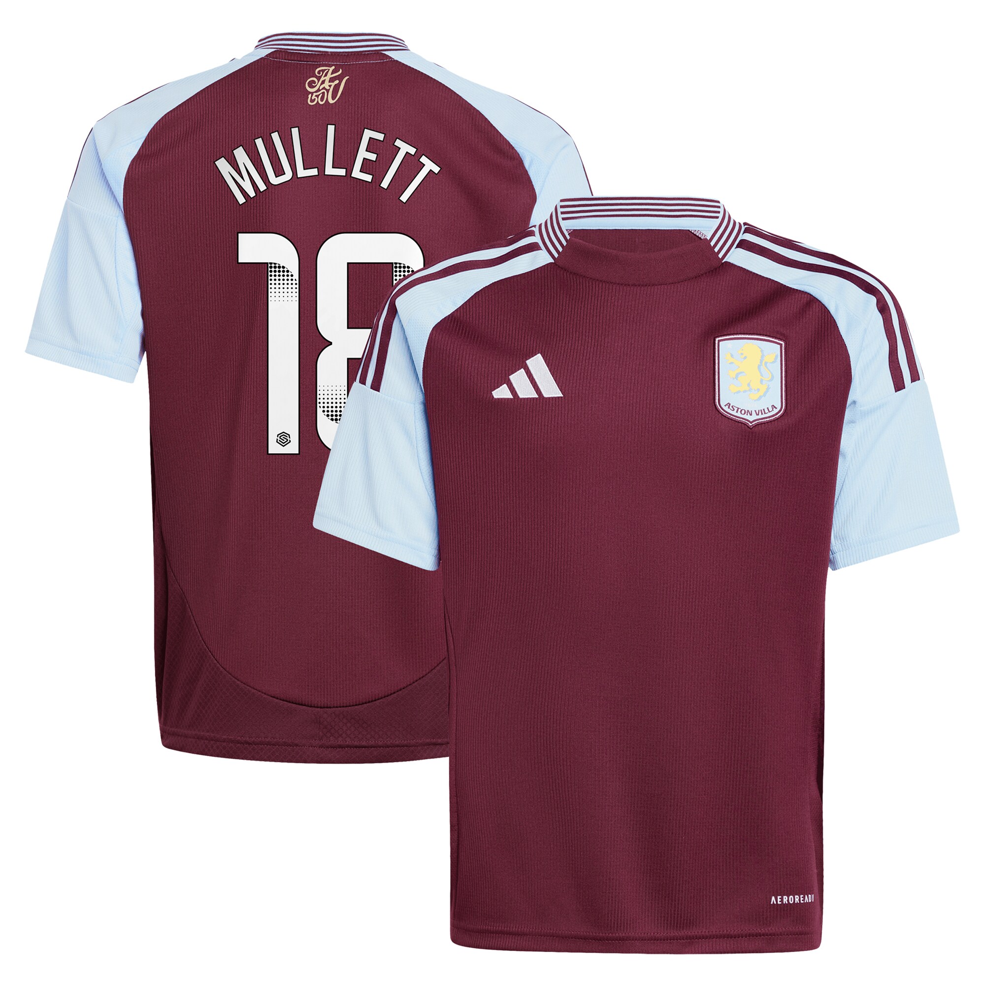 aston villa wsl adidas home shirt 2024-25 – kids with mullett 18 printing Collection - Official Aston Villa Kits
