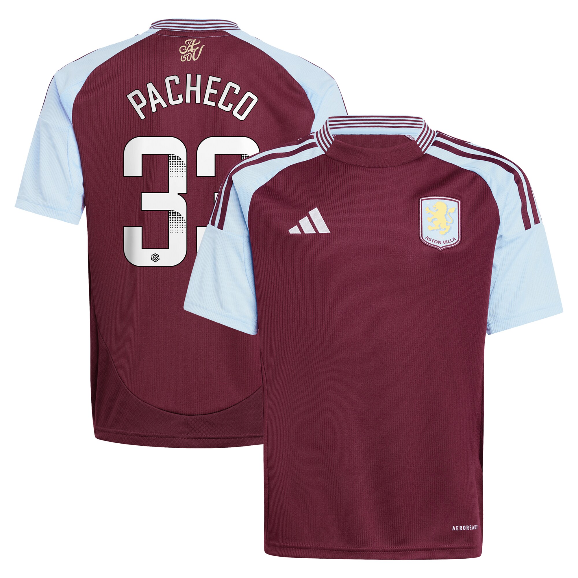 aston villa wsl adidas home shirt 2024-25 – kids with pacheco 33 printing Collection - Official Aston Villa Kits