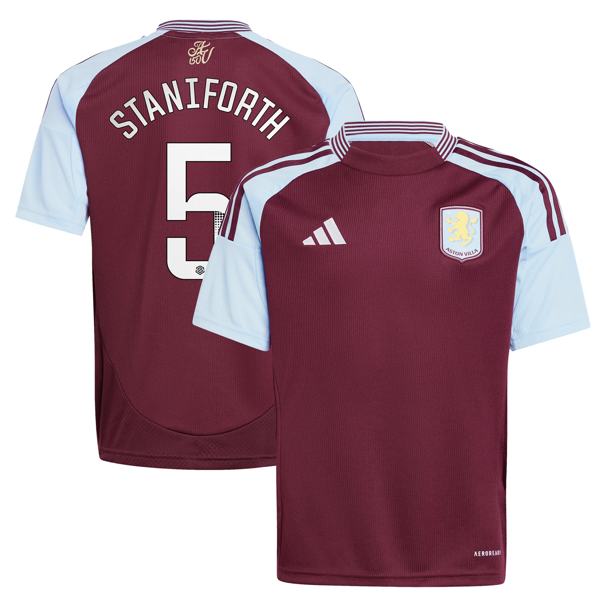 aston villa wsl adidas home shirt 2024-25 – kids with staniforth 5 printing Collection - Official Aston Villa Kits
