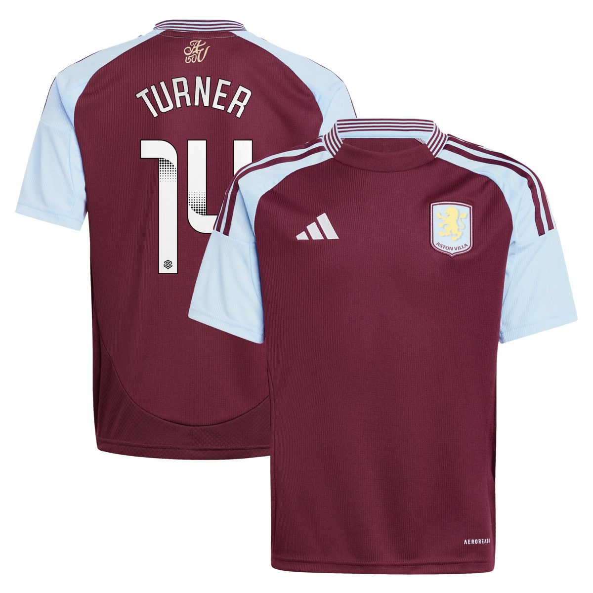 aston villa wsl adidas home shirt 2024-25 – kids with turner 14 printing Collection - Official Aston Villa Kits