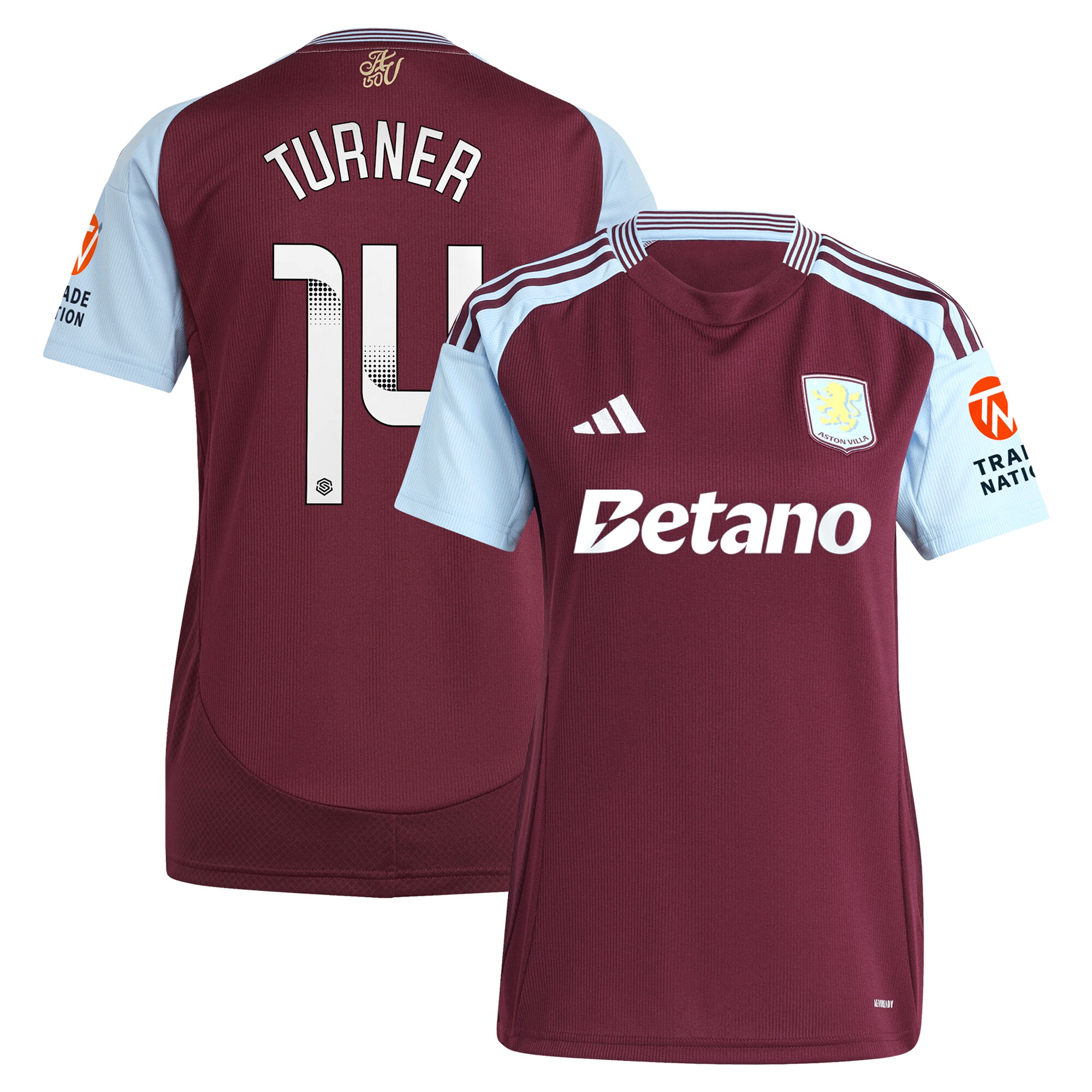 aston villa wsl adidas home shirt 2024-25 – womens with turner 14 printing Collection - Official Aston Villa Kits